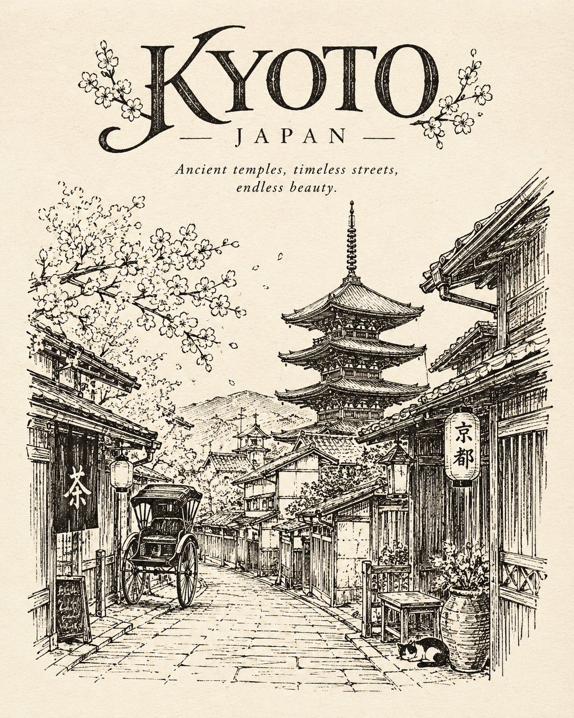 ヴィンテージインク旅行ポスターテンプレート — AI image prompt — GPT Image 2.5 — Architecture, Vintage, Sketch - 2
