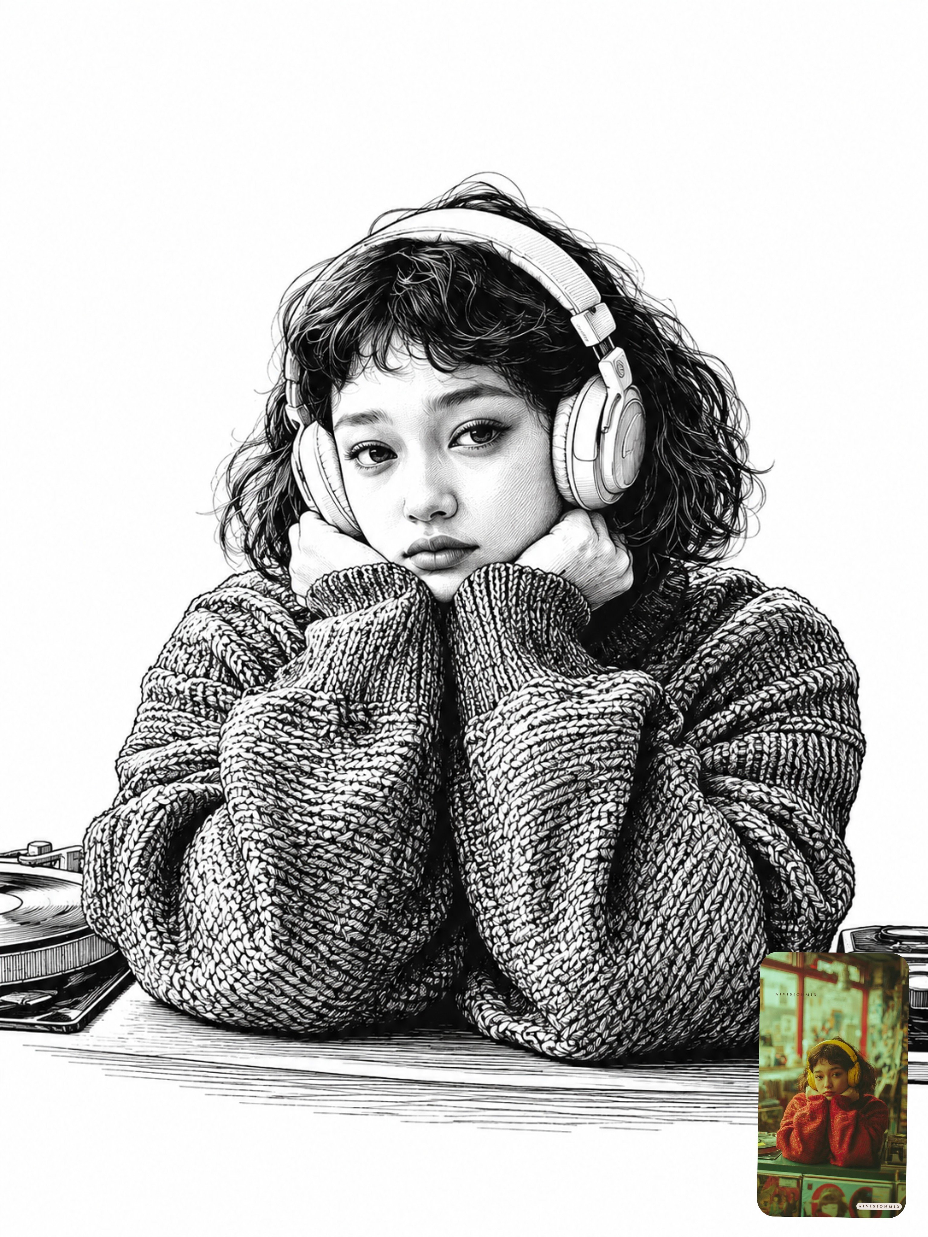 흑백 잉크 인물 일러스트 — AI image prompt — GPT Image 2.5 — Black & White, Minimalist, Sketch - 2