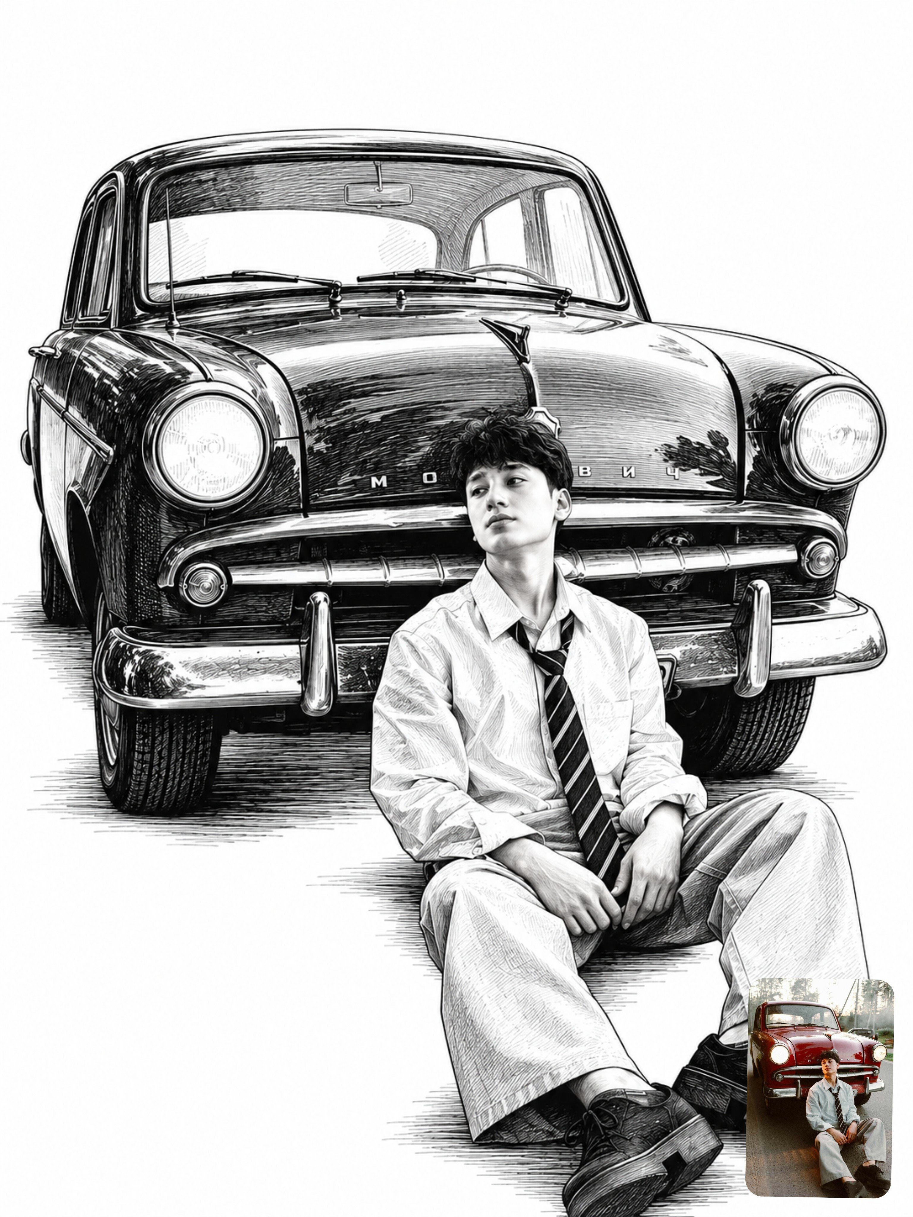 흑백 잉크 인물 일러스트 — AI image prompt — GPT Image 2.5 — Black & White, Minimalist, Sketch - 3