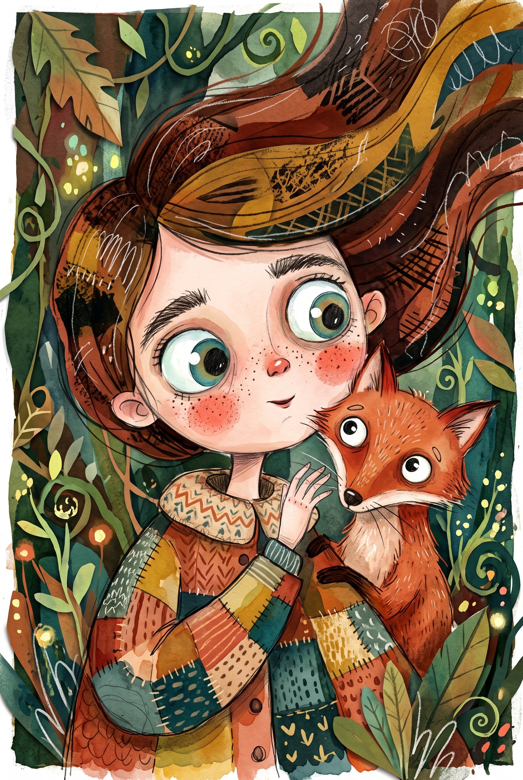 Mixed-media storybook character close-up — AI image prompt — Nano Banana 2.1 — Whimsical, Watercolor - 2