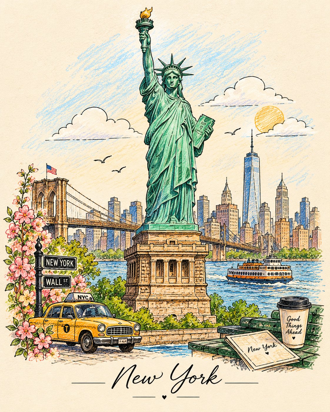 Create a beautiful, vintage-inspired hand-drawn illustration of [COUNTRY / CITY / LANDMARK], designe — AI image prompt — GPT Image 2.5