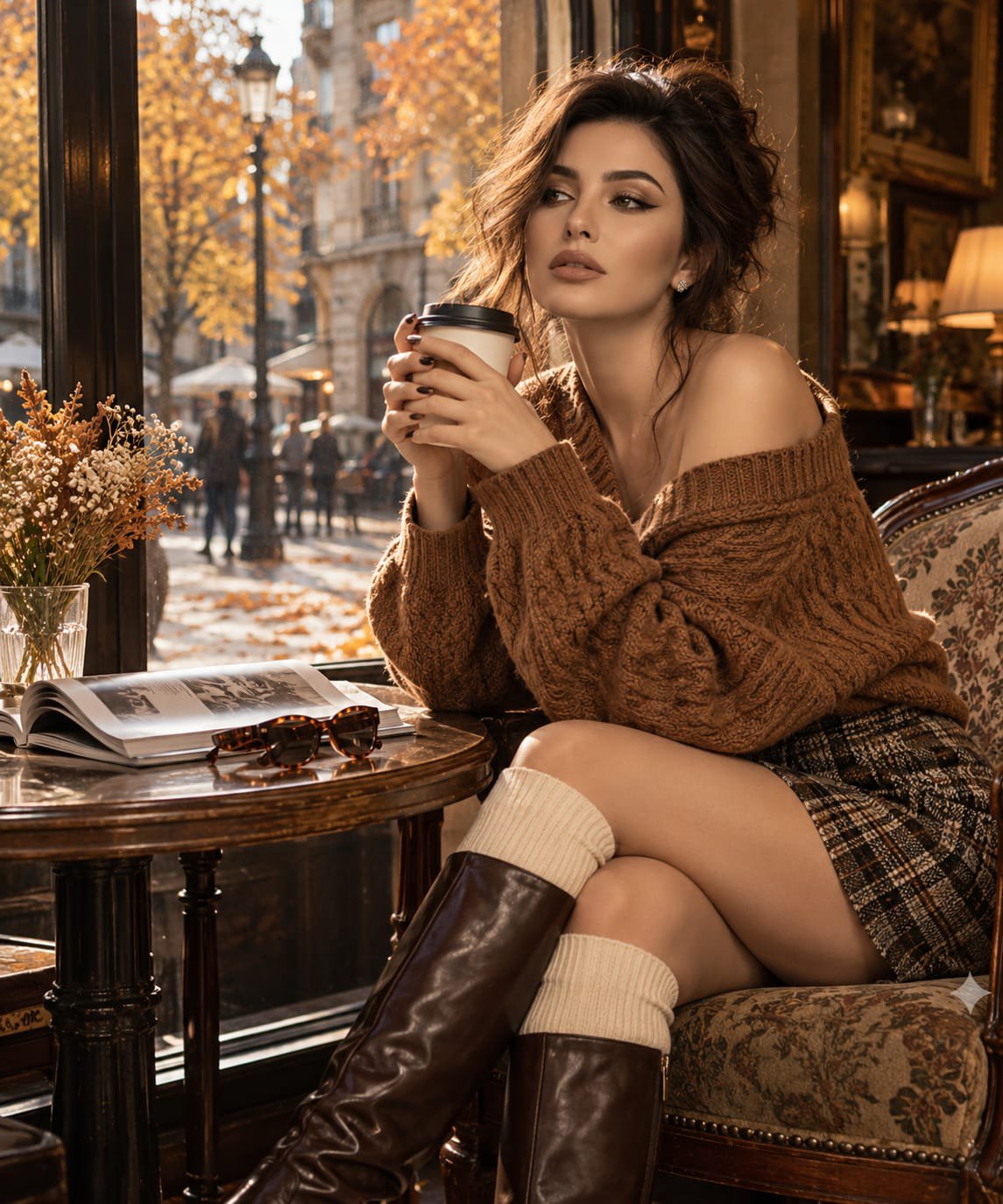 秋のカフェ・ファッションポートレート — AI image prompt — GPT Image 2.5 — Cinematic, Fashion, Portrait - 1