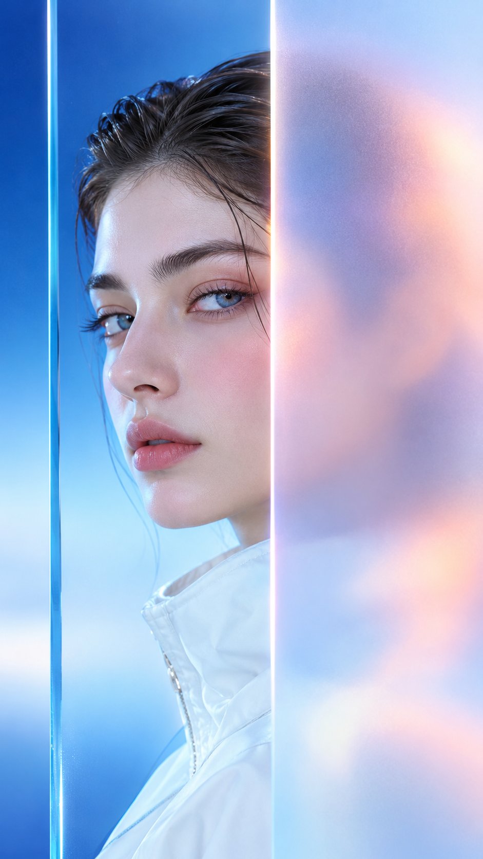 すりガラスの間のシネマティックポートレート — AI image prompt — GPT Image 2.5 — Cinematic, Realistic, Portrait