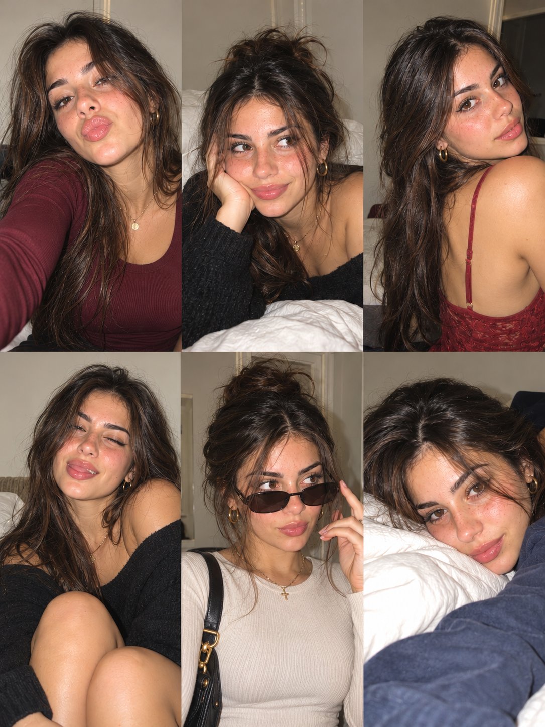 Create an ultra-realistic 6-photo collage arranged in a seamless 3×2 grid, featuring the same natura — AI image prompt — GPT Image 2.5