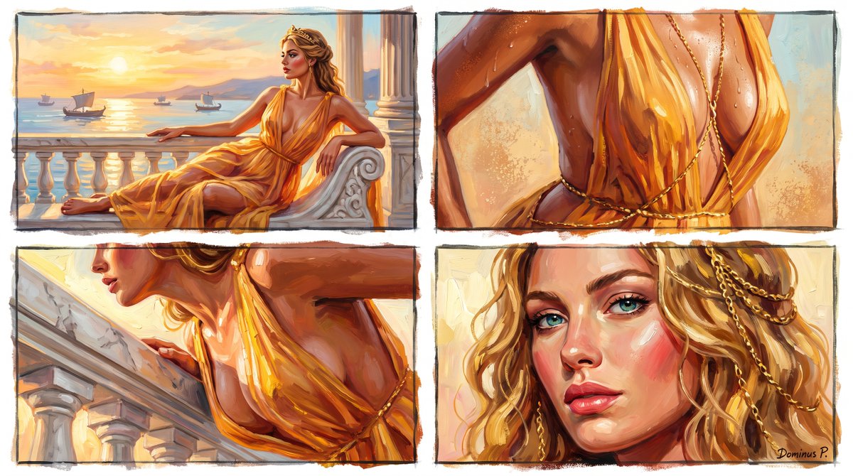 Theme:
A four-panel asymmetrical storyboard narrative in acrylic, depicting Helen of Troy as a class — AI image prompt — Nano Banana Pro