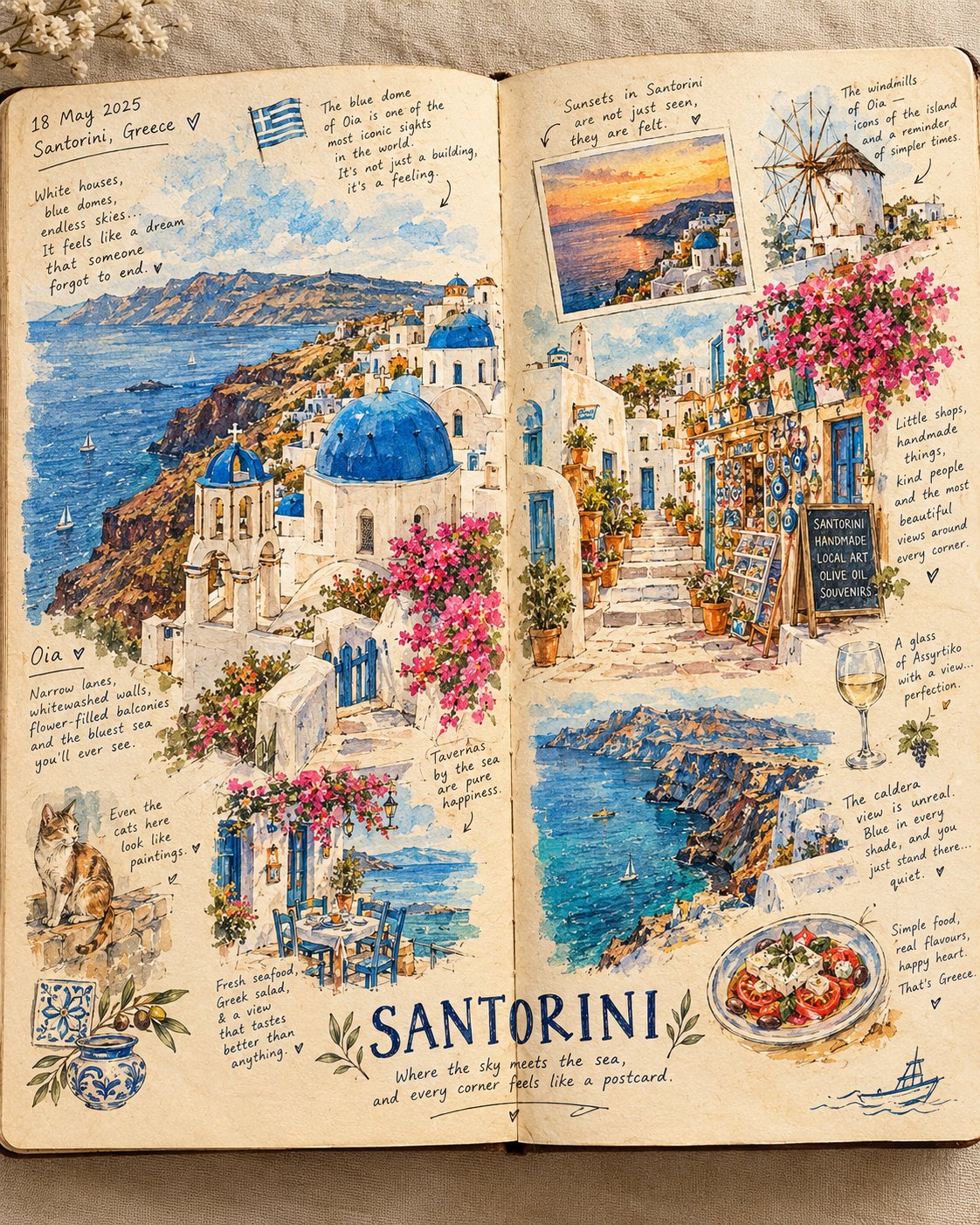 复古水彩旅行手账跨页 — AI image prompt — GPT Image 2.5 — Watercolor, Vintage, Sketch - 2