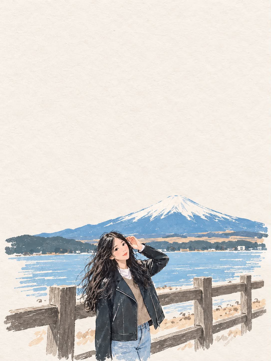 将上传的照片转换为精美的日本旅行手账插画，具有精致的水彩和手绘墨水美学。

风格：传统日本水彩画融合现代动漫风格插画，微妙的墨线轮廓，可见的纸张纹理，干笔触，柔和的水彩晕染，柔和的色彩渗化，以及优雅的 — AI image prompt — GPT Image 2.5