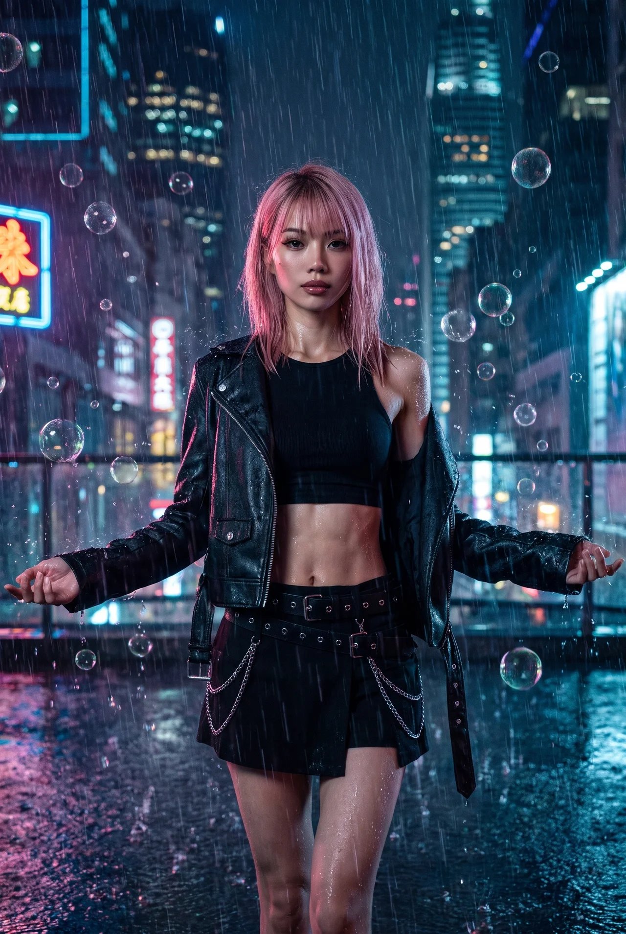 영화 같은 빗속 여인 초상 — AI image prompt — Seedream 5 — Cinematic, Portrait, Neon - 4