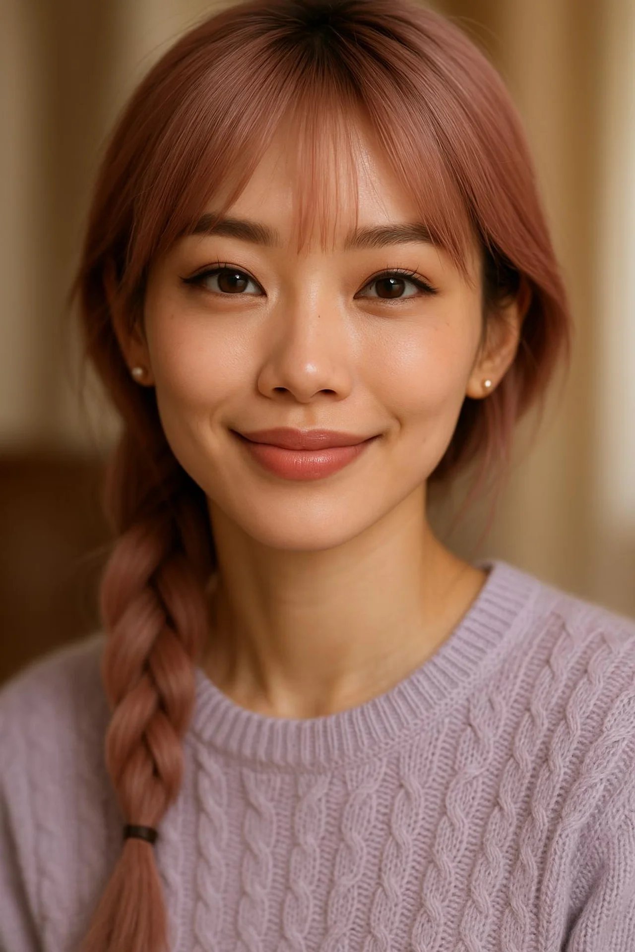 퍼플 스웨터 인물 사진 (얼굴 참조) — AI image prompt — Seedream 5 — Realistic, Portrait - 3