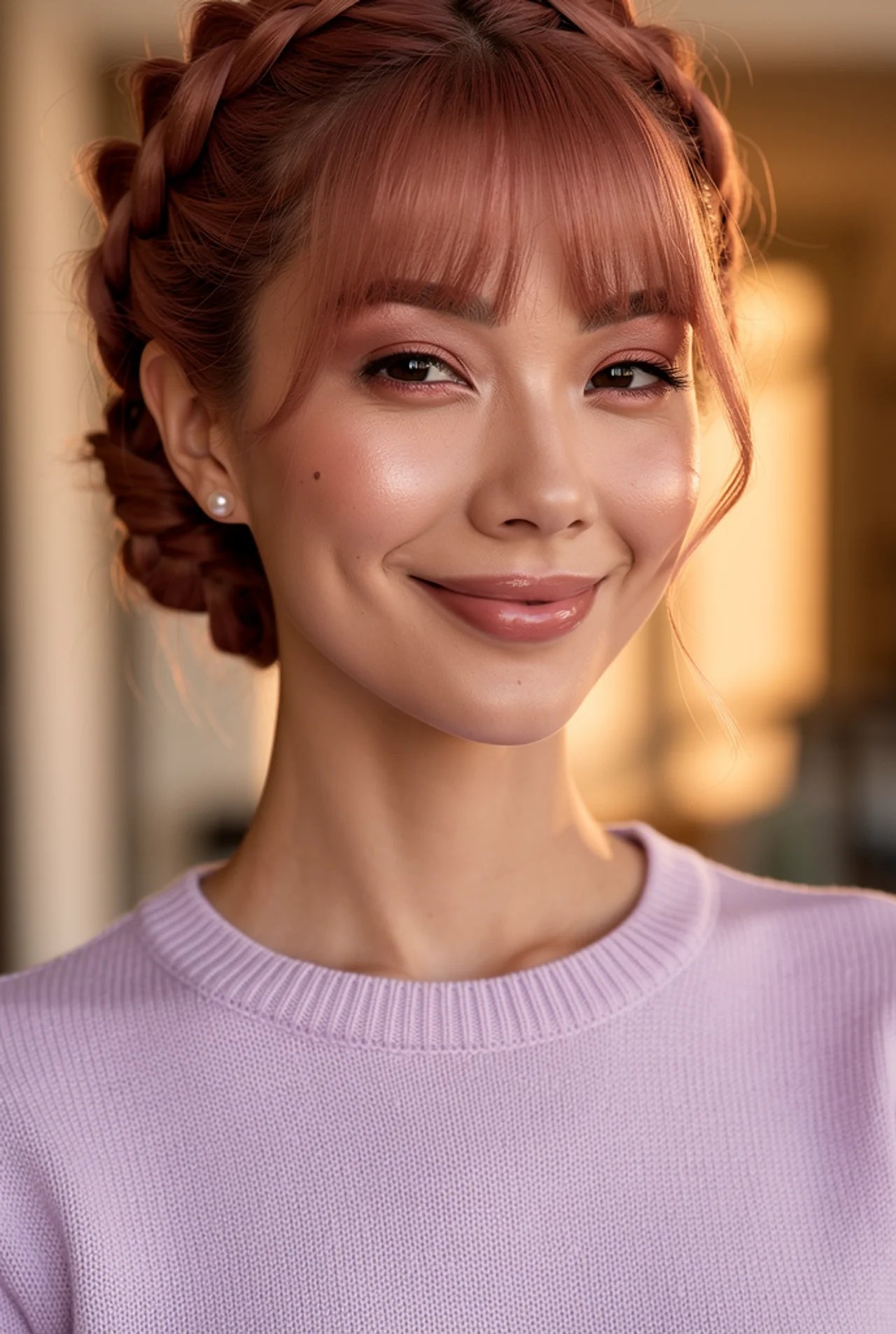 퍼플 스웨터 인물 사진 (얼굴 참조) — AI image prompt — Seedream 5 — Realistic, Portrait - 4