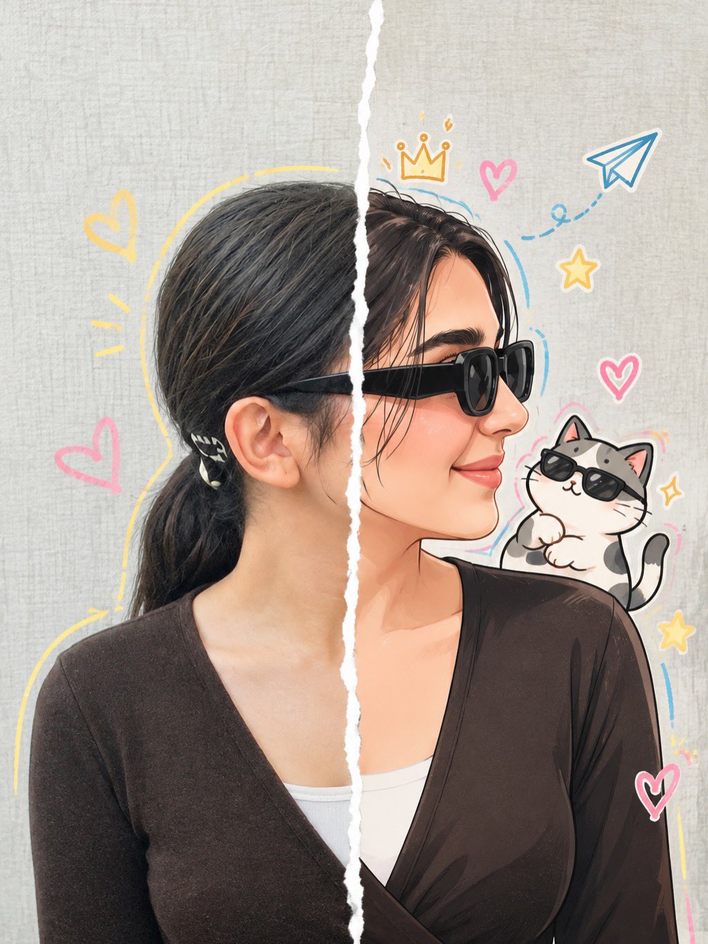 Paper Split Background Split Realistic Anime Doodle Portrait | AhaPrompt